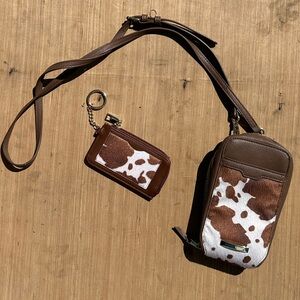 Cow print crossbody and matching wallet